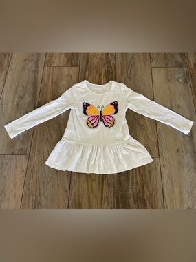 BCBG Girls' White Long-Sleeve Butterfly Peplum Top size 5 like New